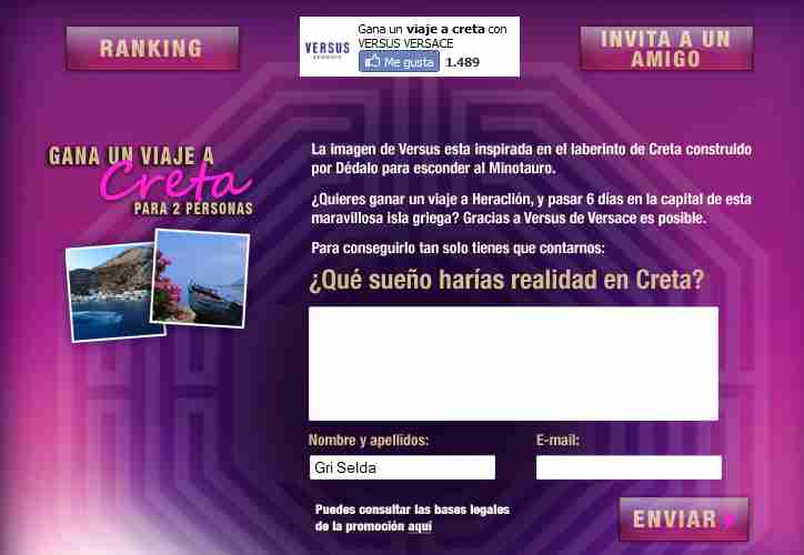 Sorteo de viaje a Creta de Versace